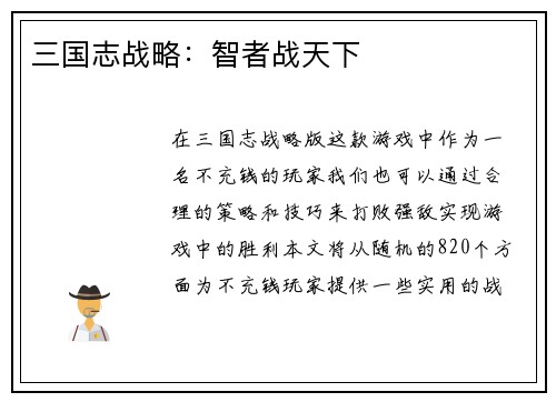 三国志战略：智者战天下